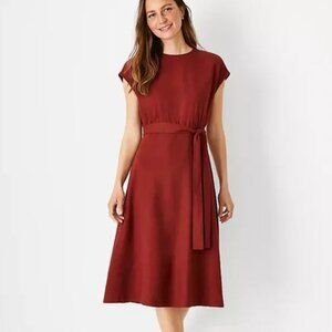 Ann Taylor | Rust Brown Linen Blend Tie-Waist Dress 0